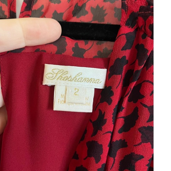 Shoshanna Eden Red Ginkgo Silk Chiffon Midi Dress - Picture 3 of 9